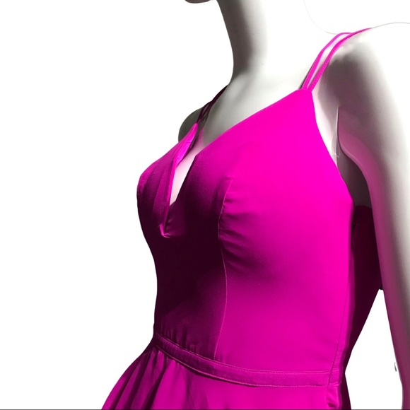 bebe Fuchsia Pink Deep V Neck Mini Dress, Size 00 - Picture 4 of 9